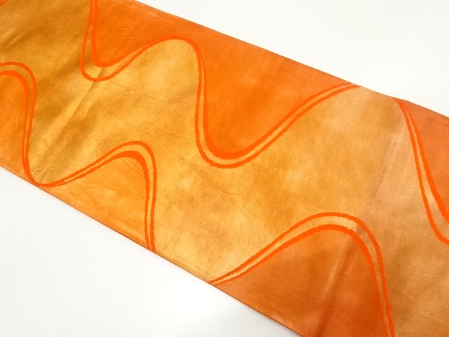 JAPANESE KIMONO / ANTIQUE FLOWING WATER PATTERN WOVEN FUKURO OBI (MATE